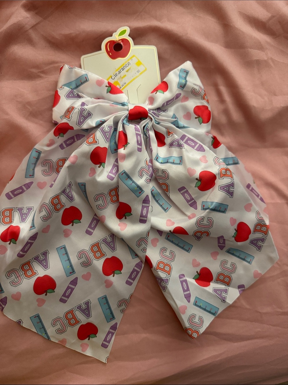 Cat & Jack White Bow Hair Clip with Red Apples and Purple Accents